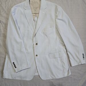 Crittenden Sport Coat Jacket Blue White Striped Silk Cotton Blazer 48R